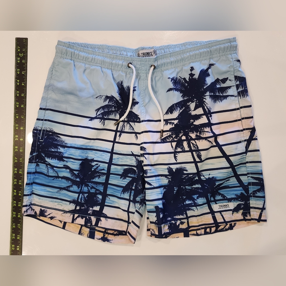 Surf & Swim Blue Palm Swim Trunk Shorts Size S | Tropical Blue Beach Summer